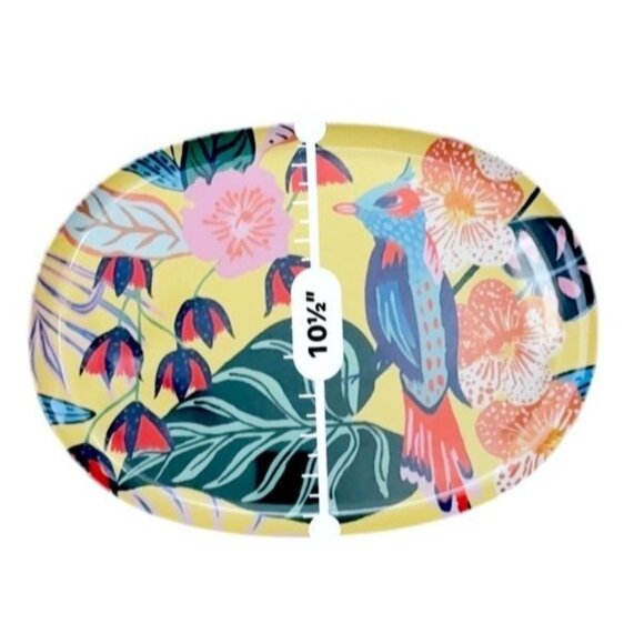 Anthropologie Oval Melamine Platter With Tropical Bird & Floral Design 14"x10.5" - Picture 4 of 6